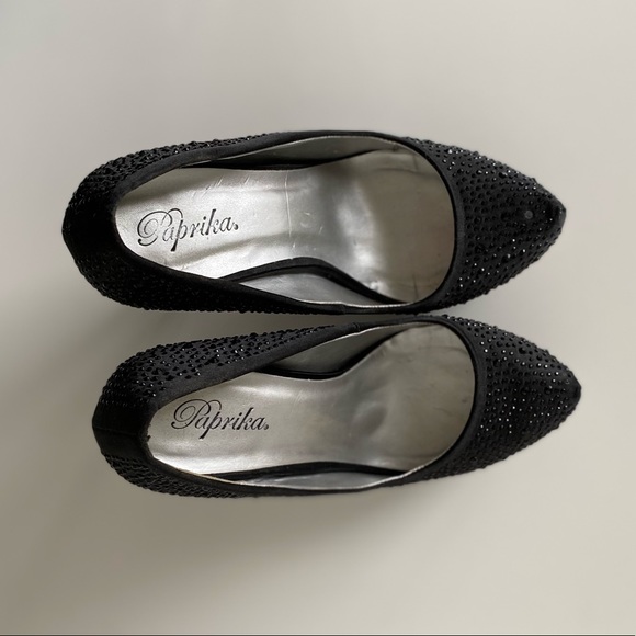 Paprika | Black Rhinestone Studded Stiletto Heels - Picture 11 of 13